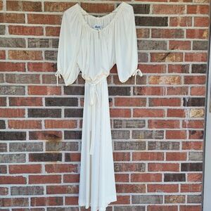ACT 1 Women's Short Peasant Sleeve Cream Elastic Waist Dress with tie Size 9-10